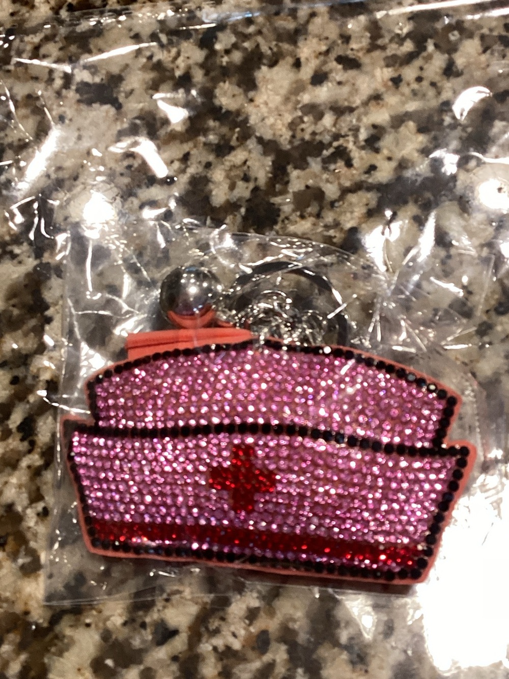 Pink Rhinestone Nurse Hat Keychain - Sparkling Accessory
